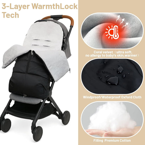 (105x46cm) KAKIBLIN Stroller Footmuff, Baby Footmuff for Stroller, Universal Bunting Bag for Babies Compatible
