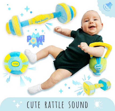 Skywin Baby Workout Toys Fit Training - 4 Soft, Durable Plush Baby Rattle Toys for Ages 0+