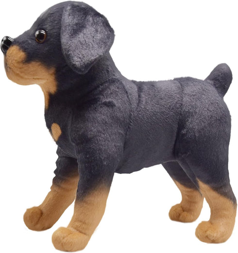 Lifelike Rottweiler Dog Stuffed Animal - 12 Inch Simulated Plush Puppy Toy, Realistic Black Dog Gift for Kids