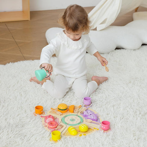 Set 3 4 5 3 1st 3-5 JAUNTY Tea Party Toy for Girl Years Old, Wooden Pretend Play Kitchen Toy Food for Year Old Little