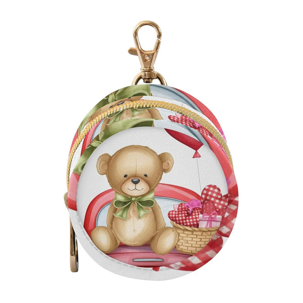 Valentines Bear Round Pacifier Storage Case with Zipper, Portable Pacifier Case for
