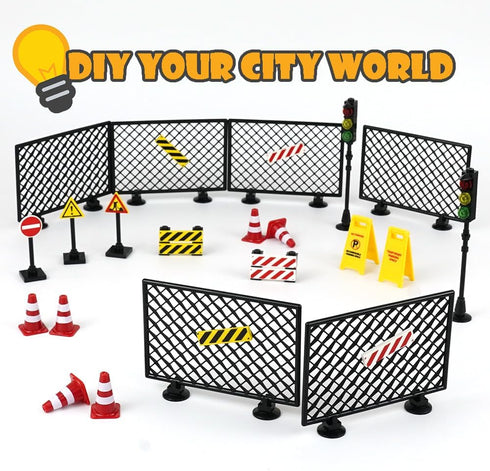 Pasacho City Road Signs Bricks Accessories, Mini Traffic Cones & Crosswalk Signal Toys for Kids Building Blocks