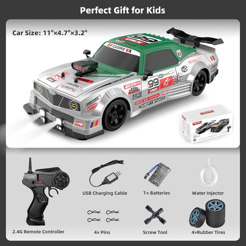 1/16 2.4GHz 4WD RC Drift Car with Spray Remote Control Cars, Remote Control Drift Car Drifting RC Cars with LED Lights