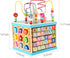 Qilay Wooden Activity Cube for Toddlers 1-3 - 5 in 1 Multipurpose ABC-123 Abacus Bead Maze Shape Sorter