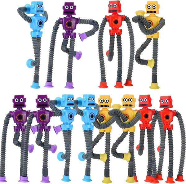 Pop Tubes Robot Fidget Toys 12 Packs Telescopic Suction Cup Stretchy Toys for Kids