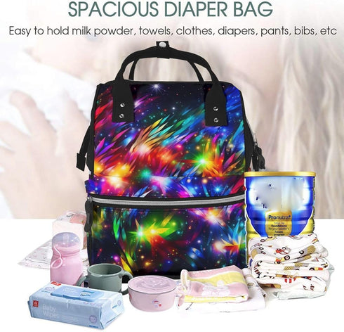 HCBPWVQA Backpack Daypacks Backpack Mommy Bright Beautiful Colorful Art Diaper Bag with Changing Pad and Pacifier