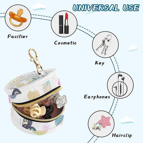 Butterflies Round Pacifier Storage Case with Zipper, Portable Pacifier Case for Travel, Diaper Bag & Purse, Pacifier