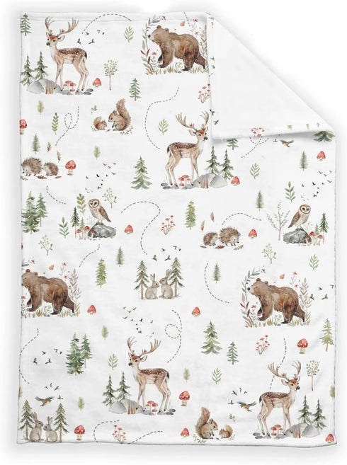 SqtmuHLuo Animals Blanket for Boys Girls Bear Deer Rabbit Hedgehog Owl Squirrel Soft