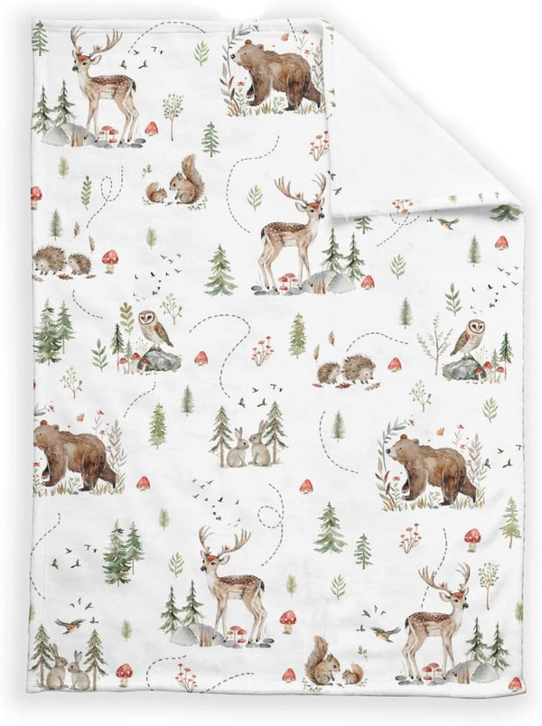 SqtmuHLuo Animals Blanket for Boys Girls Bear Deer Rabbit Hedgehog Owl Squirrel Soft