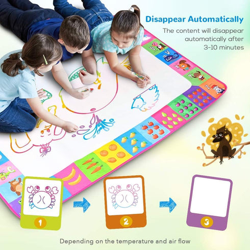 Water Doodle Mat - Kids Painting Writing Doodle Toy Board - Color Doodle Drawing Mat with Magic Pens for Age 3 to 12