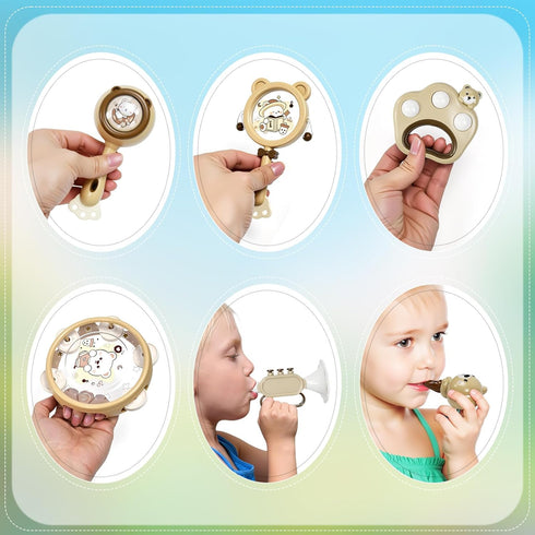 1-3: 6pcs Baby Musical Toys for Toddlers Montessori Kids Musical Instruments Infant Baby Teething Toy with Rattle