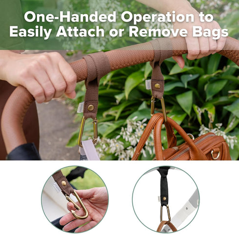 Backpacks, 2 Pack haakaa Baby Stroller Hooks for BagsUniversal Stroller Straps and Hooks, Non-Slip with One-Hand