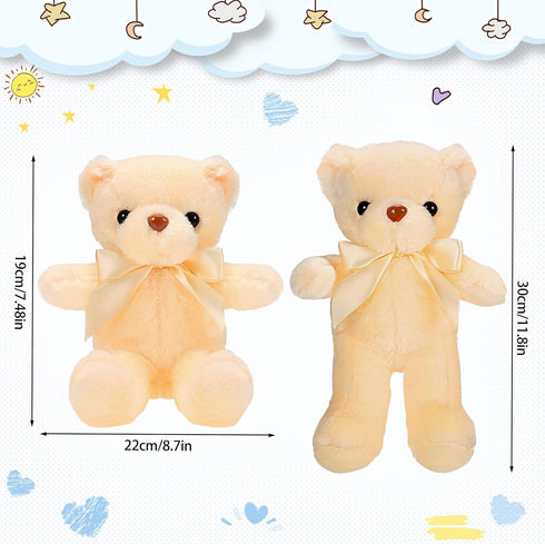 HyDren 12 Pieces Soft Plush Operation Christmas Bears Stuffed Animals with Ribbon Bow for Baby Shower, Party Favor