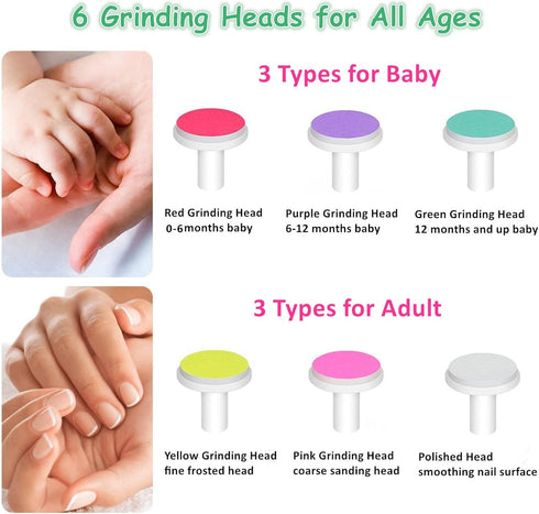 Trimmer Set, 6 Electric Baby Nail Safe Baby Nail File Kit for Newborn Infant Toddler, Quiet Nail Grinder with Grinding