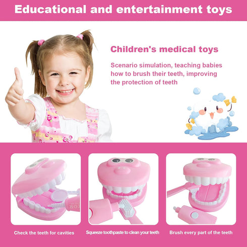 9-Piece Dental Pretend Play Set, Educational Dentist Kit with Teeth Model, Toothbrush, Dental Mirror, Syringe,