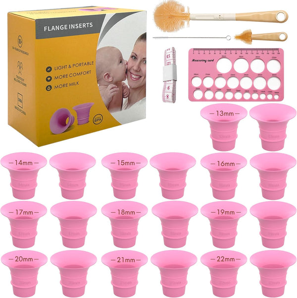 Yeabetter Flange Sizing Kit with 20PCS 13/14/15/16/17/18/19/20/21/22mm Flange Inserts for 24mm Breast Pump,