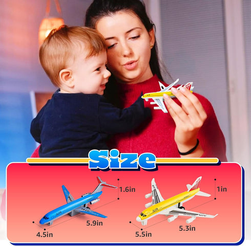 3 4 5 6 (2 pack) Airplane Toys, Metal and Plastic Plane Pull Back Airplane Toys for Years Old Boys Girls, Die Cast