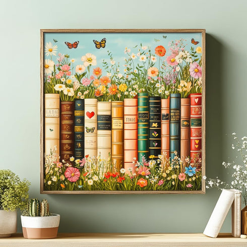 1000 Bgraamiens Vintage Wildflower Books Piece Jigsaw Puzzle Aesthetic Floral Book Spines Puzzle for Adults and Teens