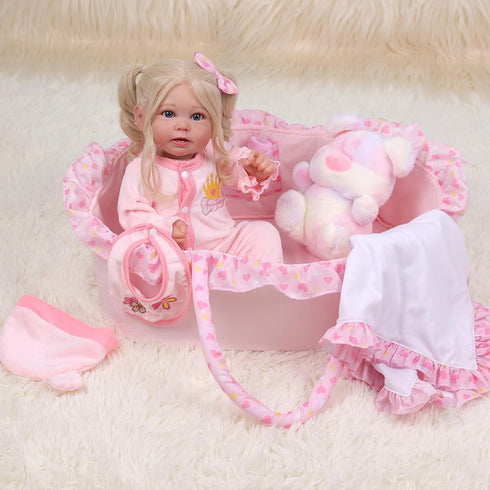 BABESIDE 8 Pcs Reborn Baby Doll Clothes with Bassinet for 17-22 Inch Dolls, Accessories for Newborn Baby Doll Girl