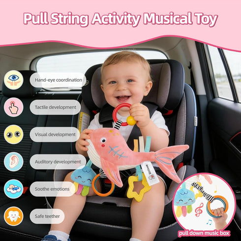 littlove 6-12 3-6 Pull Musical Toys for Car Seat Months, Travel Sensory Toy Months, Montessori Plush Toys for Roadtrip