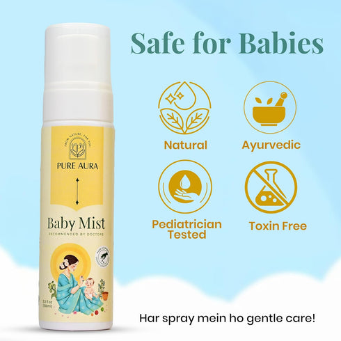 PURE AURA 30 Soothing Care Trio, Baby Body Mist with Nourishing Massage Oil and SPF Sunscreen, Ayurvedic Skincare