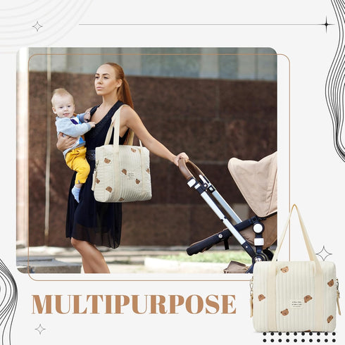 2pcs Set Paterr Quilted Diaper Bag Tote Multifunction Cotton Maternity Hospital Bag Overnight Travel Handbag for Women