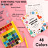 Set, 48 Grabie Mini Watercolor Colors with Brush, Paper Pad and Swatch Sheet, Travel Watercolors Painting Kit