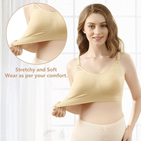 Hands-Free Nursing Bra for Large Bust - Wireless Maternity Bralette