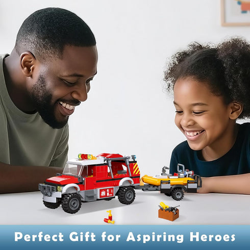 Set Playset City Fire Truck Building with Rescue Boat Building Blocks - Educational for City Fire Rescue - Birthday