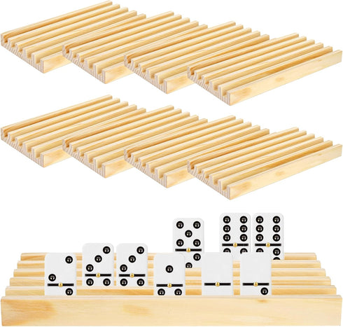 Set 8 Noamus of Wooden Domino Racks, Premium Natural Domino Trays, Solid Domino Tiles Holders Organizer for Mexican