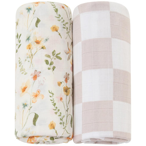 LifeTree Muslin Swaddle Blankets for Baby Girl, 2-Pack 70% Viscose from Bamboo