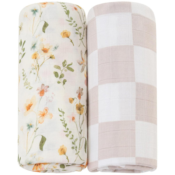 LifeTree Muslin Swaddle Blankets for Baby Girl, 2-Pack 70% Viscose from Bamboo