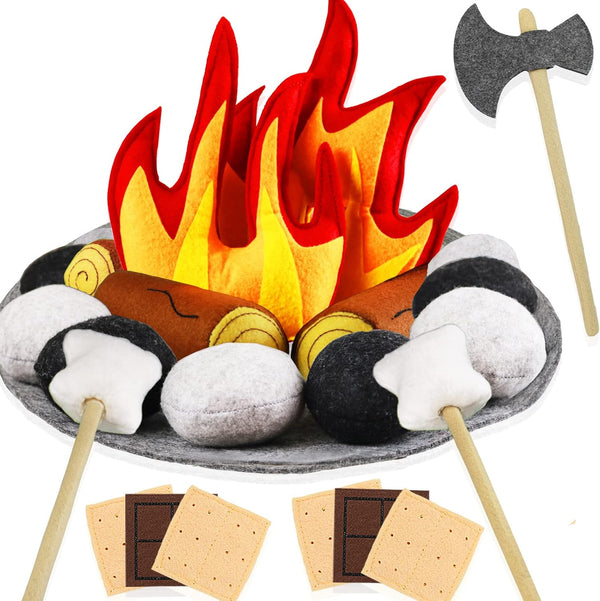 Yowlieu 23 PCS Pretend Campfire Toys, Kids Plush Felt Play Campfire Playset Safe