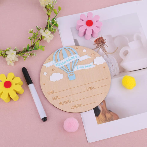 Penitue 5.9in Birth Announcement Sign with Pen, Wooden Hello World Birth Announcement Plaque Welcome Newborn Baby Name