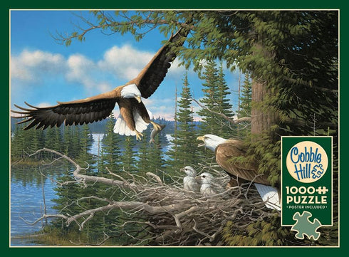 Cobble Hill 1000 Piece Puzzle - Nesting Eagles with Sample Poster Included