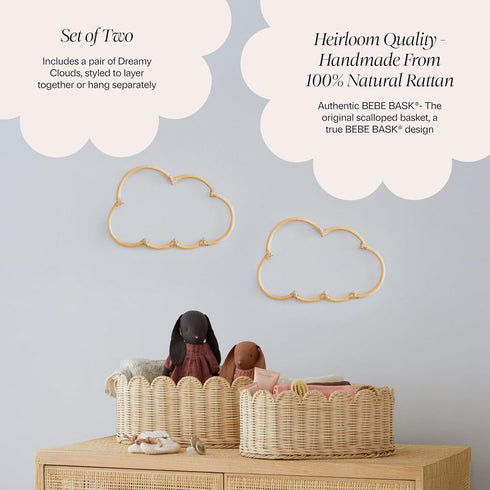 Set 2 BEBE BASK Handmade Wicker Cloud Dcor of - Rattan Cloud Decorations - Dcor for Bedroom and Baby Nursery Wall