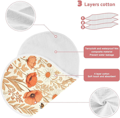 decor gift 4 Pack 22x11in Cotton Burp Cloths Easy Care Bee and Wildflowers Boho Modern Cloths spit up rag for Unisex