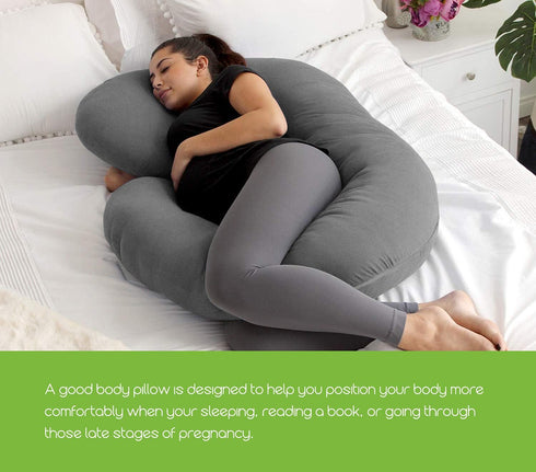 COSMOPLUS C Shaped Pregnancy Pillow Cover, Full Body Pillow Case, Stretchy Cool Jersey Fabric, Heather Grey for