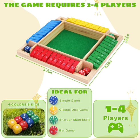 URYAZO 4 8 Shut The Box Game Player Classics Dice Game Family Wooden Board Games Table Math Entertainment Dices