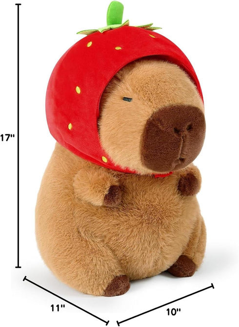 Ditucu Cute Capybara Plush with Strawberry Hat, Kawaii Stuffed Animal Toys, 17 inch Hugging Gift for Kids