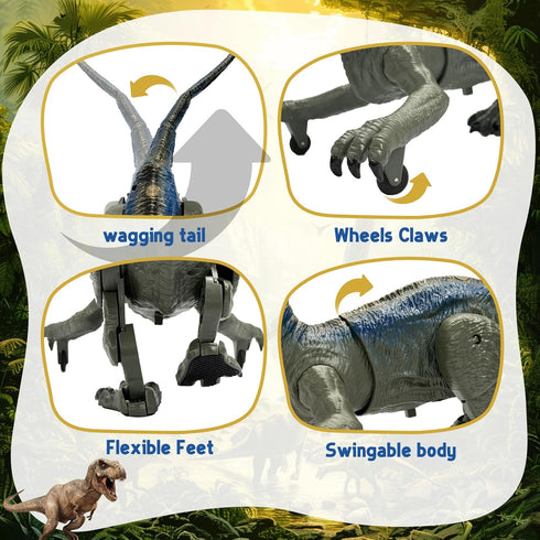 TALGIC Remote Control Velociraptor, Dinosaur Toy with Spraying, Roaring, Swaying Head, Wagging Tail, Remote Control