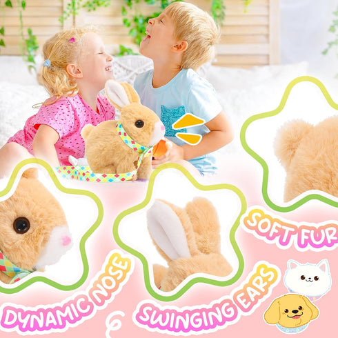 Tagitary Plush Bunny Electronic Toy with Sounds, Hopping, Interactive Rabbit Toy for Kids with Leash