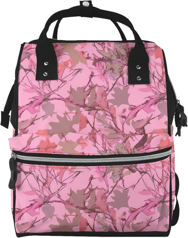DWVTSLH Pink leaves Camo Diaper Bag Backpack Multifunction Nappy Bags Waterproof Mummy Backpack