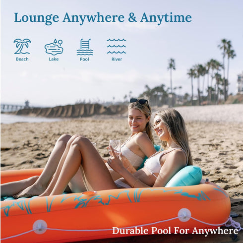 Inflatable Tanning Pool for Adults, Tanning Pool with Pillow Lounger Float and Cup Holders, Orange X-Large for Backyard