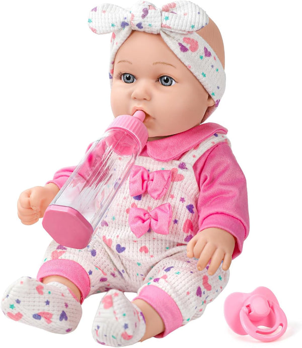 XFEYUE 12" Baby Doll with Pink Bowknot Clothing Set,12 Inch Realistic Baby Dolls