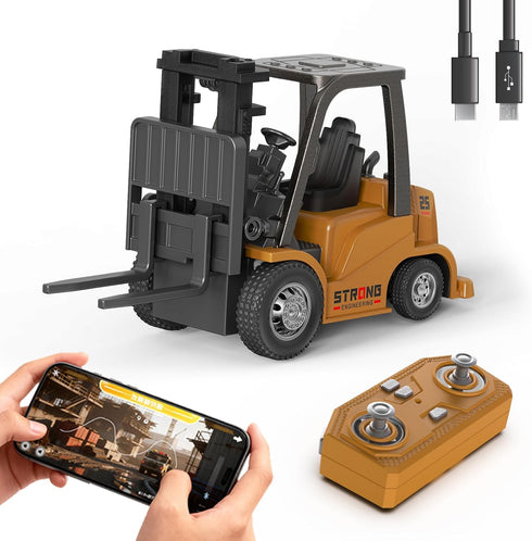 cxjoigxi Mini RC Forklift Toy, 1/64 Forklift Truck Rechargeable, App & Remote Control,