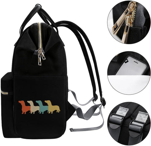 SONGTING Backpack Mommy Daypack Vintage Dachshund Diaper Bag Travel Waterproof Bag Nappy