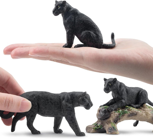 7PCS Playset, Toymany Black Panthers Figurines with Panther Cub and Tree Trunk, Realistic Jungle Animals Figures Family