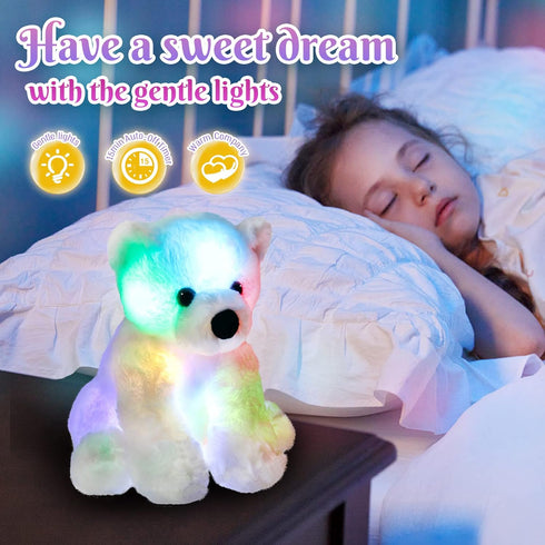 BSTAOFY Glow Polar Bear LED Night Light Stuffed Animal, Soft Plush Toy for Kids, White, 9.5''