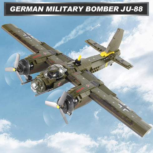 JU-88 WW2 559 Feleph Plane Building Bricks Kit PCS German Bomber with Military Base and Pilot Figures Airplane Model